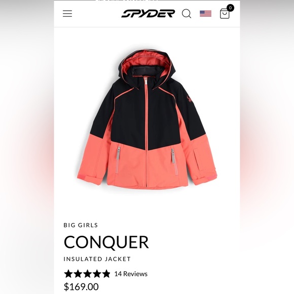 Spyder Girl’s Ski Jacket w/ tech pockets & thumb holes - Picture 8 of 9